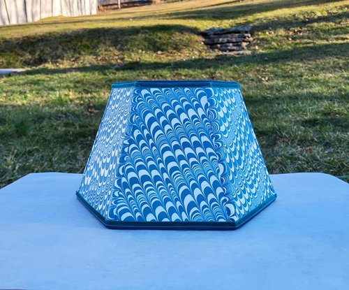 Marbled Paper Lampshade Teal Blue White
