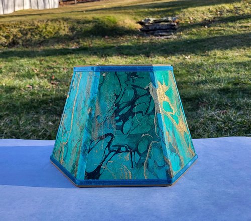 Small Marbled Paper Lampshade Green Blue Gold Black