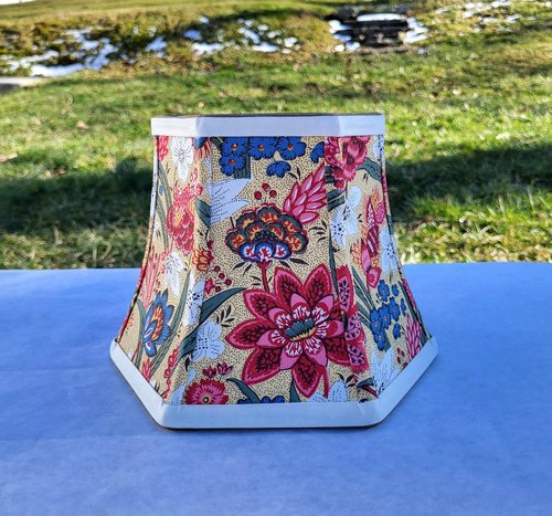 Small Floral Lampshade, Teal Pink Red French Fabric