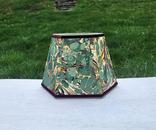 Small Marbled Paper Lampshade Hexagon Green