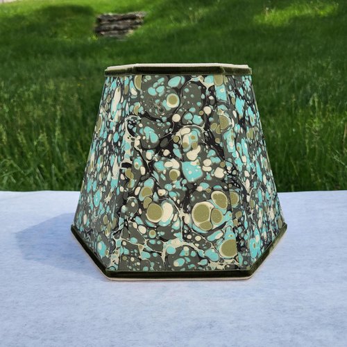 Marbled Paper Lampshade Greens, Aqua, Beige Hexagon