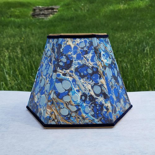 Small Marbled Paper Lampshade Blue Gold Hexagon