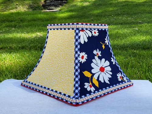 Navy Blue Yellow Red Floral Lamp Shade, Square Bell Lampshade